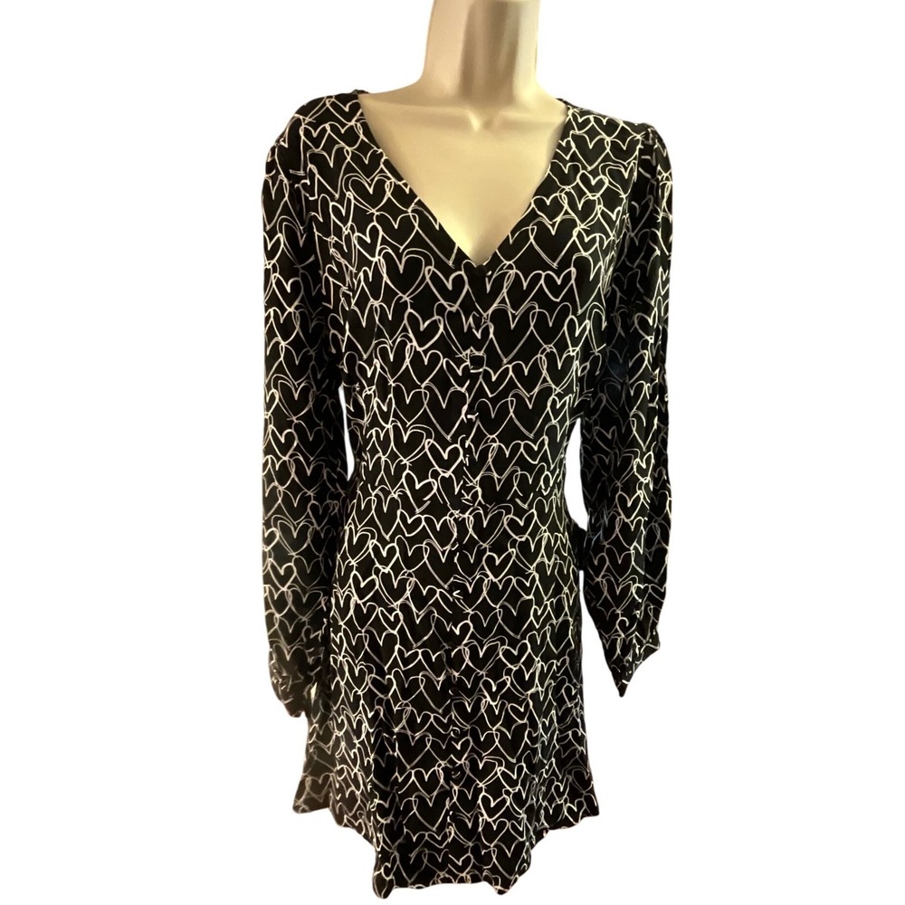 LOFT Black & White Heart‎ Print Sheath Dress Size 12 NWT Zip Back Knee Length